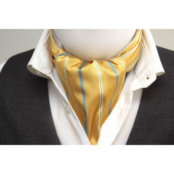 Men's Yellow Striped Silk Cravat Ascot‎ Tie A115 Gift Box100% Silk Made in US